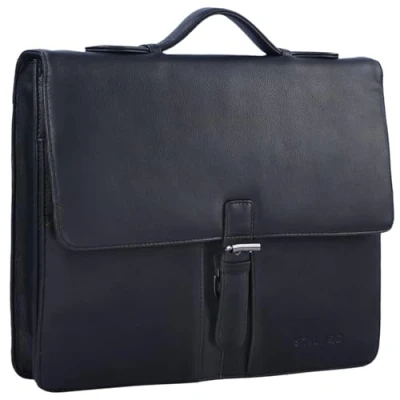 Abbildung von STILORD &#039;Aurelio&#039; Vintage Konferenzmappe Leder mit Griff A4 Aktentasche schmal Aktenmappe Dokumentenmappe Henkel für 13,3 Zoll MacBooks echtes Rindsleder, Farbe:schwarz