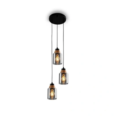 Abbildung von BRILONER 3 flammige Pendelleuchte, Rauchglas, Deckenlampe, Deckenleuchte, Lampe, Wohnzimmerlampe, Lampenschirm aus Hängelampe, Kronleuchter, Schlafzimmerlampe, Schwarz Holz