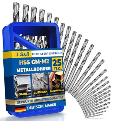 Abbildung von S&amp;R Metallbohrer Set HSS G Bohrerset: Hochleistungsbohrer für Edelstahl, Gusseisen Größe 1 13 mm, ideal Hand &amp; Standbohrmaschinen mit konischem Oberflächenschliff