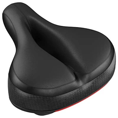Abbildung von WELLGRO breiter Fahrradsattel Cityrad Sattel ergonomischer Fahrradsitz 25 x 20 12 cm (LxBxH) gepolstert Memory Schaum Farbe wählbar, Farbe:Schwarz/Rot