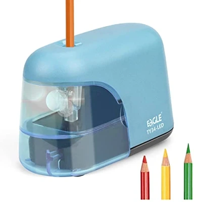Abbildung von Eagle Elektrischer Anspitzer Automatischer Bleistiftanspitzer mit LED Licht Batteriebetrieben Anti Rutsch Pefekt für Kinder Büro und Home (Blau)