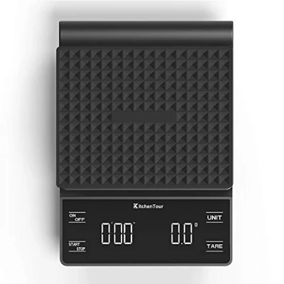 Abbildung von KitchenTour Kaffeewaage mit Timer 3kg/0,1g Hohe Präzision Pour Over Drip Espresso Waage hintergrundbeleuchtetem LCD Display (Batterien inklusive)