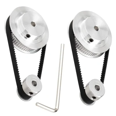 Abbildung von TUZUK 2 teiliges Set GT2 Synchronrad 20 und 80 Zähne, 5 mm Bohrung, Aluminium Zahnriemenscheibe mit Stück Länge, 250 Breite, 6 Riemen (20 80T 5B 6)
