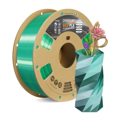 Abbildung von OVERTURE Dual Color Silk PLA Filament 1.75mm, 1kg 3D Drucker Seide PLA, Maßgenauigkeit +/ 0.03 mm(Seide Grün Silber)