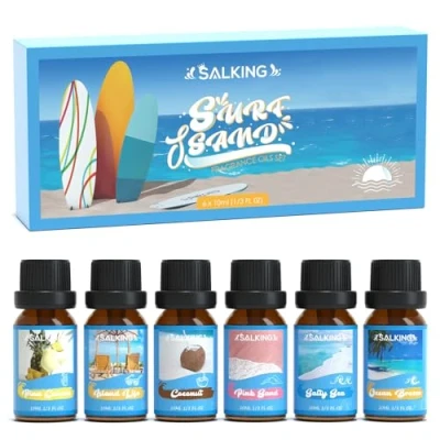 Abbildung von SALKING Sommer Ätherische Öle Set, Aromatherapie Brandung&amp;Sand Duftöl GeschenkSet,Duftöle für Diffuser Luftbefeuchter,6x10 ml(Meeresbrise, Salziges Meer, Rosa Sand, Kokosnuss, Inselleben, Pina Colada)