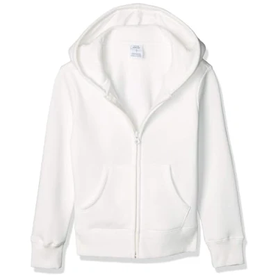 Abbildung von Amazon Essentials Mädchen Fleece Kapuzenpullover mit Reißverschluss, Weiß, 5 Jahre