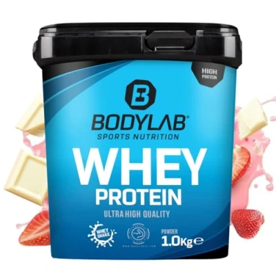 Abbildung von Bodylab24 Whey Protein Pulver, Erdbeer &amp; weißen Chocolate Chunks, 1kg