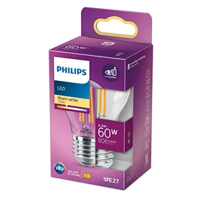 Abbildung von Philips LED Classic E27 Lampe, 60 W, Tropfenform, klar, warmweiß, 1 Stück (1er Pack)