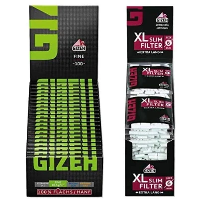 Abbildung von Set Gizeh Black Fine Magnet Zigarettenpapier (20x100) + XL Slim Filter Ø 6mm extra Lang Slimfilter