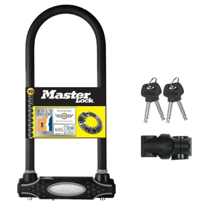 Abbildung von MASTER LOCK Bügelschloss [Schlüsselschloss] [mit Halterung] [Zertifiziertes Fahrrad Schloss Secure Gold Zertifikat] 8195EURDPROLW Ideal für Fahrräder