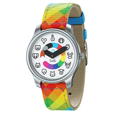 Abbildung von Twistiti Pädagogische Uhr für Kinder, Zifferblatt mit Tiersymbolen, Zeitmarkierungen, wasserdicht 50M, nachleuchtend, Easy Clip Uhrenarmband