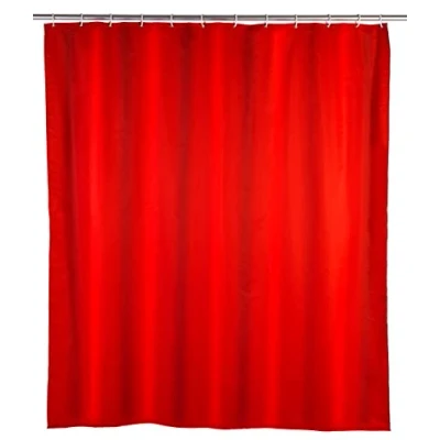 Abbildung von WENKO Anti Schimmel Duschvorhang Rot, Textil Vorhang mit Antischimmel Effekt fürs Badezimmer, waschbar, wasserabweisend, Ringen zur Befestigung an der Duschstange, 180 x 200 cm