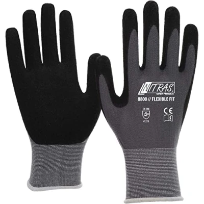 Abbildung von Nitras 3 Paar 8800 FLEXIBLE FIT Arbeitshandschuhe Schutz Handschuhe für die Arbeit EN 388 Grau/Schwarz Gr. 8