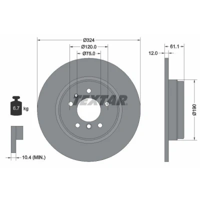 Abbildung von TEXTAR 92058400 Bremsscheibe 324 12 05/07 120 voll ohne Radbefestigungsbolzen, Radnabe BMW: 7