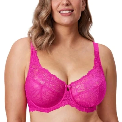 Abbildung von DELIMIRA Damen Minimizer BH Große Größen ohne Polster Vollschalen mit Spitze Glitzer Rosa 80G