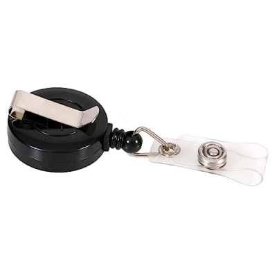 Abbildung von EUROPEL Ausweisjojo für Ausweishalter, Namensschild, Schlüsselanhänger mit Gürtelclip und Schlaufenclip, Einziehbar 80 cm, 121281, Schwarz, 10 Stücken.
