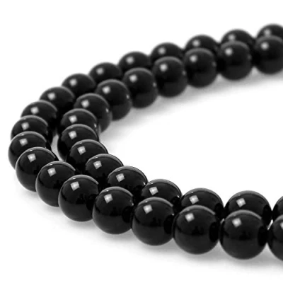 Abbildung von MJDCB Perlen zum Auffädeln 10mm 35 stück Schwarze Akupunktur Steine Halbedelsteine mit Loch Natürliche Lose Runde Steinperlen für Herstellung Schmuck Armbänder Halsketten