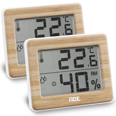 Abbildung von ADE Digitales Thermometer und Hygrometer für innen Luftfeuchtigkeitsmesser Bambus Doppelpack