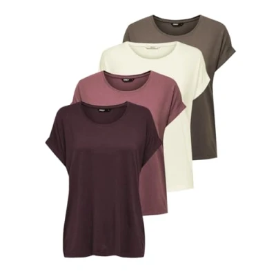 Abbildung von ONLY Damen Onlmoster S/S O neck Top Noos Jrs T Shirt, 4er Pack (1x Caribou, 1x Winetasting, Rose Brown, Pumice Stone),L