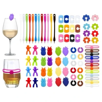 Abbildung von Anlising 80 Stück Glasmarkierer Silikon Set, Wine Glass Charms Tags, Glas Markierung, Silicone Drink Markers, Bunt Weinglas Marker, Gläser Markieren, für Weinglas, Champagnerglas, Bar Party