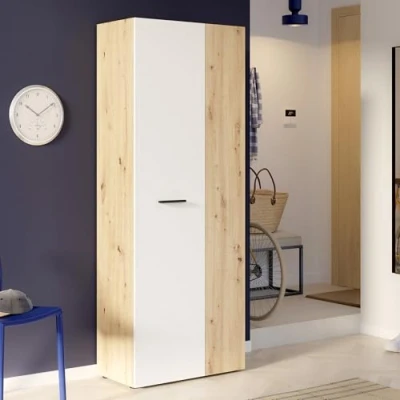 Abbildung von FORTE NET106 Schrank 70, Schuhschrank, Garderobenschrank, Abstellraum, Drehtürenschrank, 2 türig mit Einlegeböden, Weiß Holzdekor: Artisan Eiche, 69 cm breit x 179 hoch 35 tief