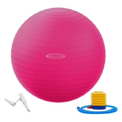 Abbildung von Fitvids Gymnastikball, Yoga Ball, Fitnessball, Geburtsball mit Schnellpumpe, 0,9 kg Kapazität, Rosa, 45,7 cm, S