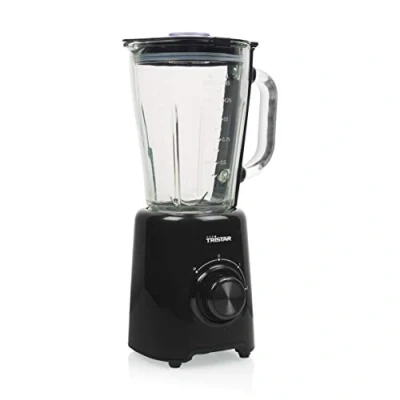 Abbildung von Tristar Standmixer 1,5 Liter, 500 Watt, 4 Edelstahlklingen, 2 Geschwindigkeitsstufen, Impuls Funktion, BL 4477, Schwarz