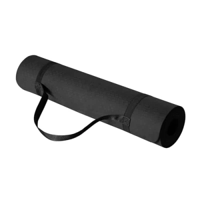 Abbildung von Amazon Basics Trainings /Yogamatte mit Tragegurt, 0.6 cm dick, aus thermoplastischem Elastomer (TPE), Schwarz