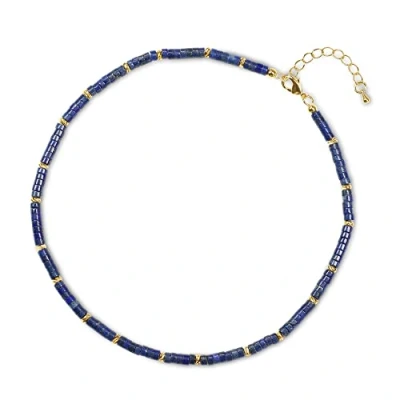Abbildung von COAI Geschenkideen Damen 18k Vergoldete Kette Heishi Surfer Halskette Boho Bohemian Choker aus Lapislazuli