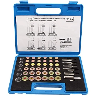 Abbildung von CCLIFE 114tlg Ölwanne Gewindereparatur Ölblassschraube Reparatursatz M13 x 1,25 M15 M17 M20 M22 1,5