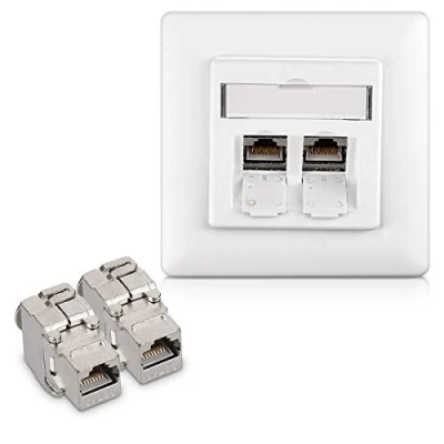 Abbildung von kwmobile Keystone Dose Modul Set 2X 1x Netzwerkdose CAT 6A Kabel 10Gibt/s geschirmt Metall Gehäuse RJ45 Schnappverschluss