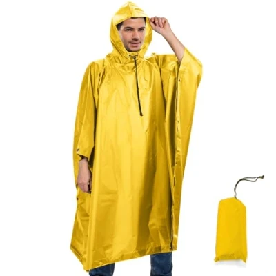 Abbildung von Regenponcho Wasserdicht Regencape mit Kapuze Multifunktionales Regenmantel Wiederverwendbar Regenkleidung Faltbare Ripstop Damen Herren für Wandern Camping Angeln Täglichen Gebrauch Gelb
