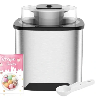 Abbildung von Vpcok Direct Eismaschine 2L Speiseeismaschine aus Edelstahl Eiscrememaschine mit entnehmbarem Eisbehälter, für Eis, Sorbet, Frozen Jogurth inkl. Rezeptheft (ohne Kompressor)
