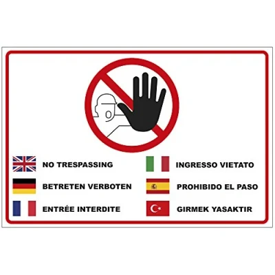 Abbildung von Schild &quot;Betreten verboten&quot; in mehreren Sprachen aus PVC Hartschaum Platte 300x200 mm 3 stark