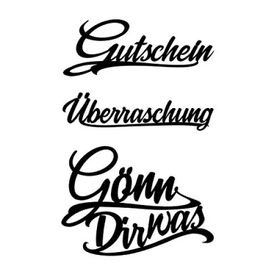 Abbildung von Ideen mit Herz Stanzschablonen, Schriften, Gutschein, 2cm bis 8,2cm, 3 Stück