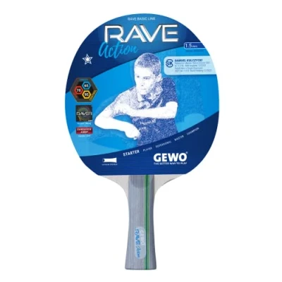 Abbildung von GEWO Rave Action Tischtennisschläger Kontrollierter Anfänger Komplettschläger mit Raver Belag, hohe Kontrolle und Geschwindigkeit, konkav, 1,5mm Dicker Schwamm