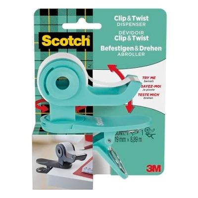 Abbildung von Scotch Clip &amp; Twist klebeband Abroller C19, Blaugrün und Magic Unsichtbares klebeband,1 Rolle 19 mm x 8,89 m