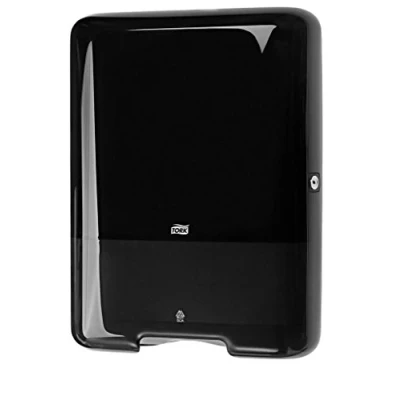 Abbildung von Tork 553008 Spender für H3 Zickzack und Lagenfalz Handtücher im Elevation Design / Papiertuchspender hygienische Einzeltuchentnahme in Schwarz