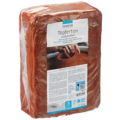 Abbildung von Glorex 6 8073 005 Töpferton unschamottiert, 5 kg in terracotta, geschmeidig und leicht zu verarbeiten, ohne Schamottanteil, lufthärtend brennbar, für Töpferscheibe geeignet, 22 x 15 7 cm