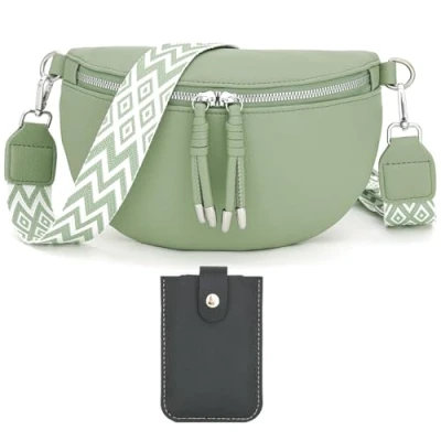 Abbildung von Atgbiem Bauchtasche Damen Stylisch Umhängetasche Crossbody Bag Breiter Gurt Soja Grün mit Kreditkartenhalter