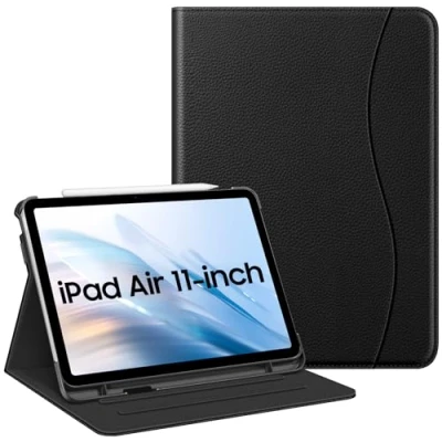 Abbildung von Fintie Hülle für iPad Air 11 Zoll M2 (2024), 5. Generation (2022) / 4. Gen 10,9 Zoll, Multi Winkel Betrachtung Folio Stand Schutzhülle Case Cover mit Dokumentschlitze, Schwarz