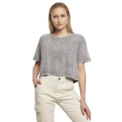Abbildung von Build Your Brand Damen BY054 Ladies Acid Washed Cropped Tee T Shirt, Grey Black, XL