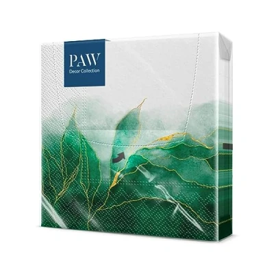 Abbildung von PAW Servietten 3 lagig (33 x 33 cm) I 20 Stück Perfekt für Kommunion, Hochzeit, Konfirmation und Feiern Papierservietten Bunt mit Dekorationen Besondere Anlässe, Ornamente, Luxus Green dream