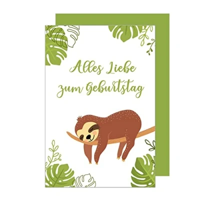 Abbildung von Edition Seidel exklusive Premium Geburtstagskarte mit Umschlag. Glückwunschkarte Geburtstag Kinder Junge Mädchen Faultier eine einzeln lustige Karte Billet (G3095 SW022)