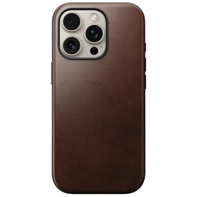 Abbildung von Apple iPhone 16 Pro Hülle MagSafe Echtleder Nomad Soft Case/Backcover Handyhülle Dunkelbraun Shockproof/Stoßfest