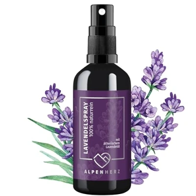 Abbildung von Alpen Herz Lavendelspray 100 ml naturrein mit ätherisch Lavendelöl für Kopfkissen Raumduft Kissenspray Duftspray Toilette Schafspray sleep Spray WC Duft Yoga Geschenk