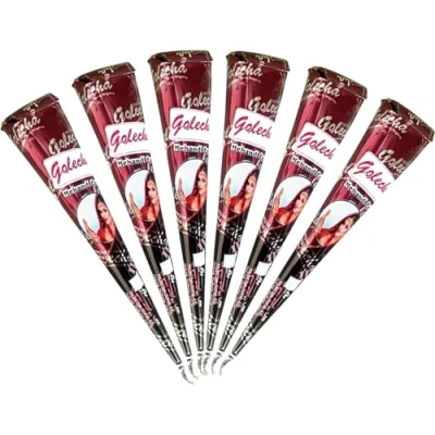 Abbildung von 6 Stück Golecha 100% Natural Henna Paste Kegel (Rot Braun) No Mix, PPD, 150g