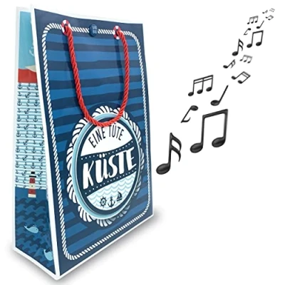 Abbildung von bentino SOUND Geschenktüte KÜSTE mit MEERESRAUSCHEN, beim ÖFFNEN der Tasche ertönen Meeresrauschen und Möwen, tolle Überraschung, GagBag