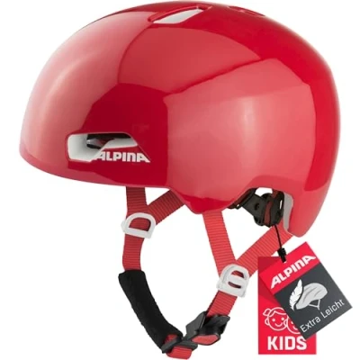Abbildung von ALPINA HACKNEY Leichter, Bruchfester &amp; Optimal Klimatisierter Fahrradhelm Mit Nachrüstbarem LED Für Kinder, red gloss, 51 56 cm