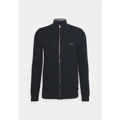 Abbildung von GANT Herren Cotton Pique Zip Cardigan Strickjacke, Evening Blue, L EU